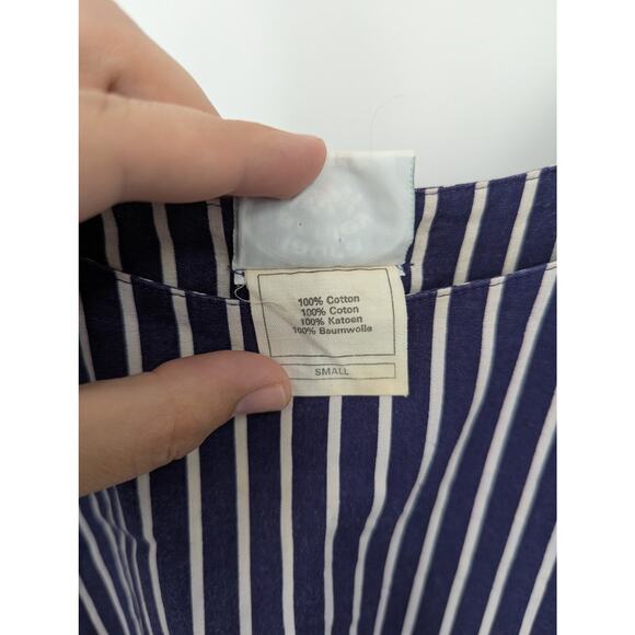 Vintage Laura Ashley Blue White Striped Pinafore Apron Small Dress HAS POCKETS - Picture 4 of 5